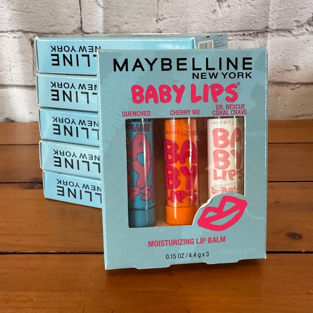 Set of (6) New In Box Maybelline New York Baby Lips Moisturizing 3 Pack Lip Balm